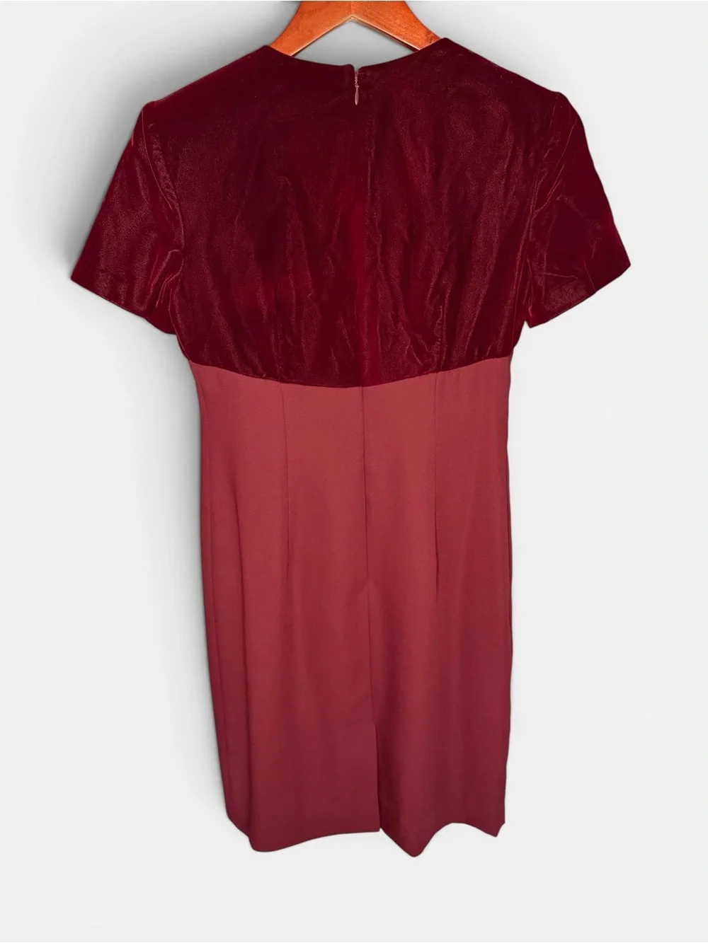 Vintage Liz Claiborne Burgundy Velvet Yoke Sheath Dress 90s Colorblock Size 4